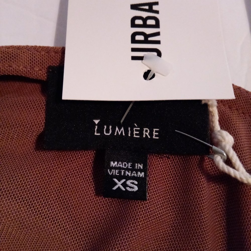 LUMIERE Ruched Cinch bodycon brown mini dress sz XS, S, M, L NWT - Picture 11 of 15